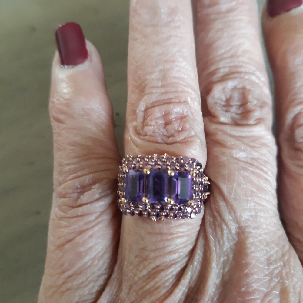 Rose gold over sterling silver amethyst and pink tourmaline ring size 5